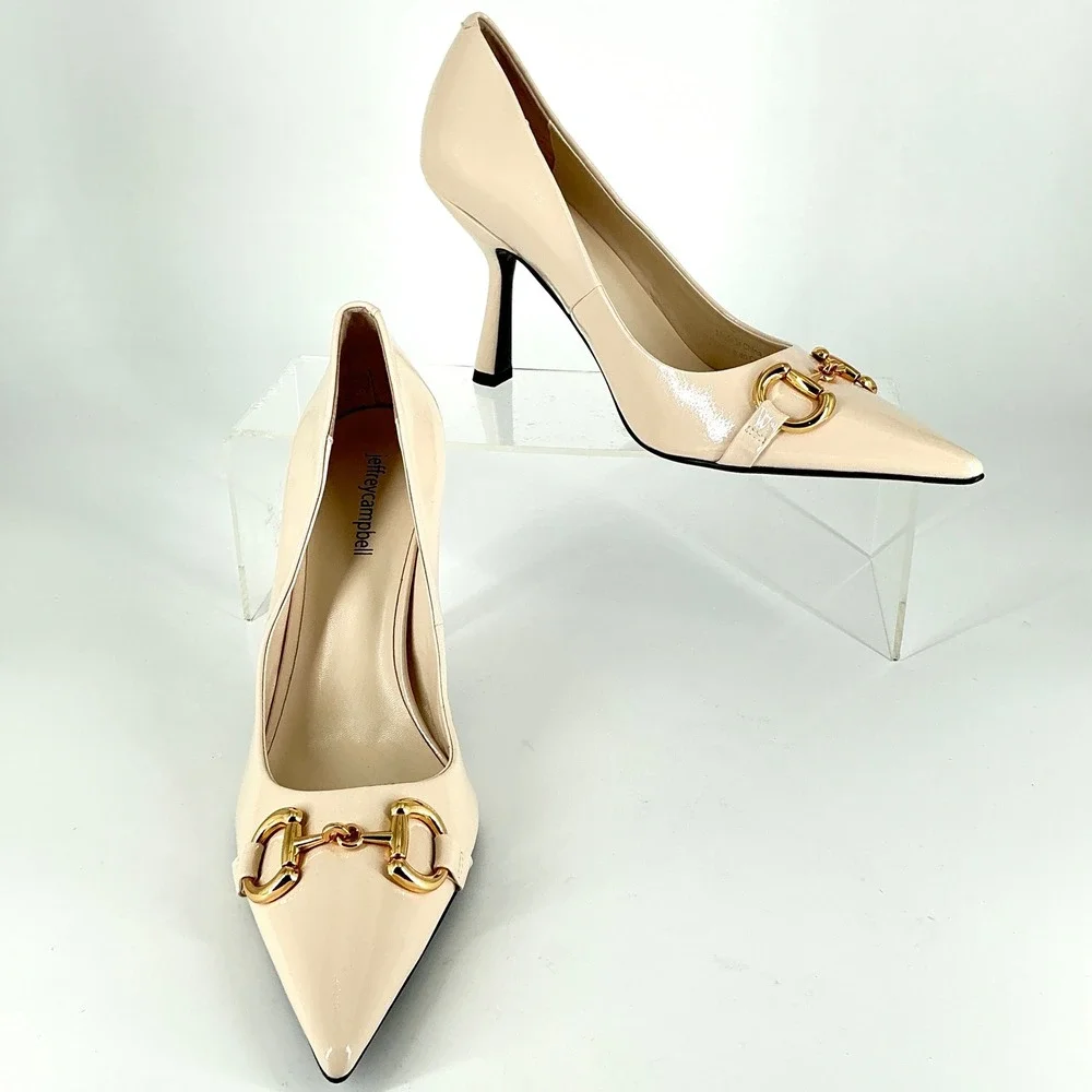 Jeffrey Campbell Size 10 Cream Patent Leather Horsebit Pumps NEW Estella $145